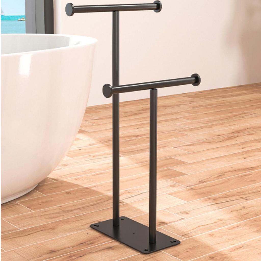 Stainless Metal Towel Rack with No Drill Washroom stand Rectangular Base Sturdy for Bathtub
