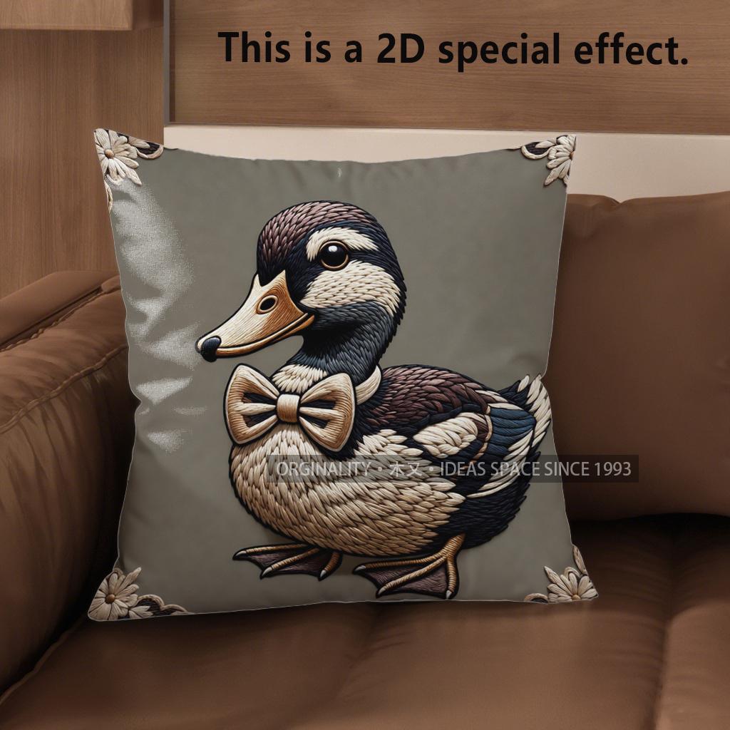 2D Cute Duck Bow-Tie Pattern Decorative Pillow Covers Pattern Cushion Cover Suitable For Sofa Bedroom Car Pillow Cover