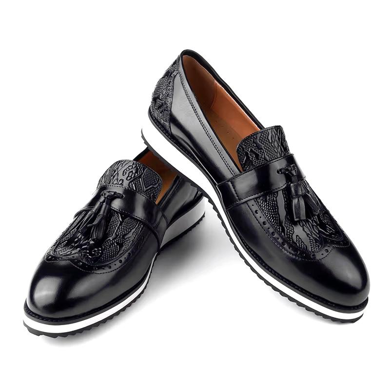 

Модная черная обувь лоферы с кисточками из кожи для мужчин Zapatos Para Hombre с принтом верха повседневная обувь для ежедневной носки деловая кожаная обувь 46 чёрный