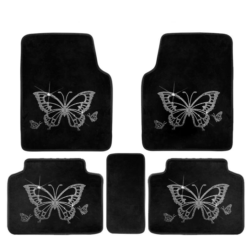 

5 шт. Автомобильный бархатный коврик для ног с инкрустацией в виде ромбовидной бабочки, водонепроницаемый автомобильный коврик, универсальный, легко чистящийся, женский коврик для ног, интерьер автомобиля