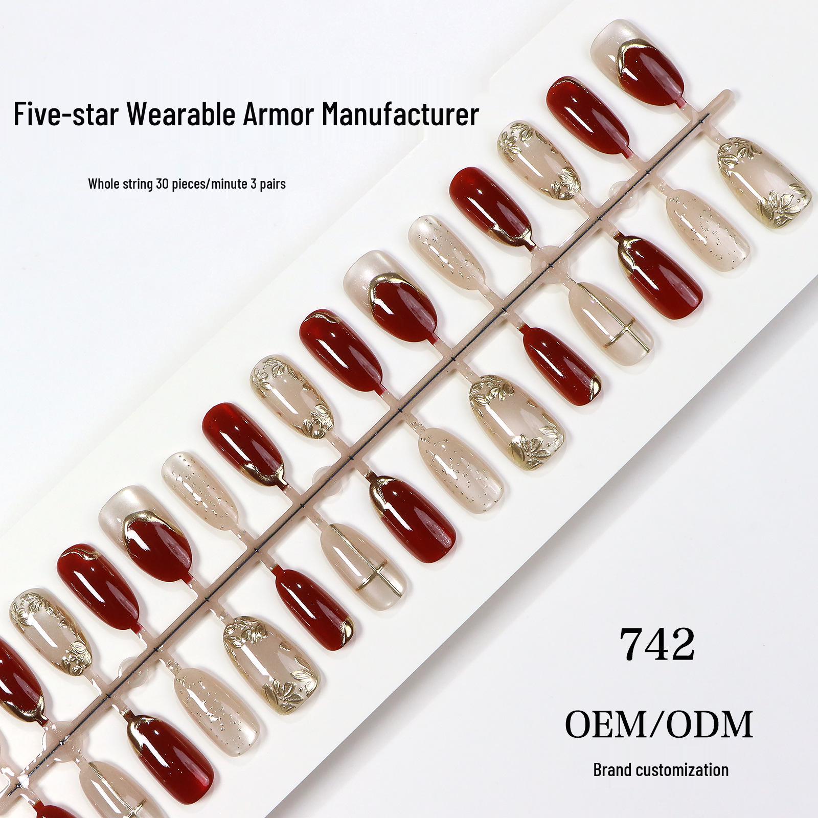 French Icy Translucent Cat Eye Press-on Nails: Short Oval with Gold Flower Design, High-Quality Fresh Manicure Nail Tips