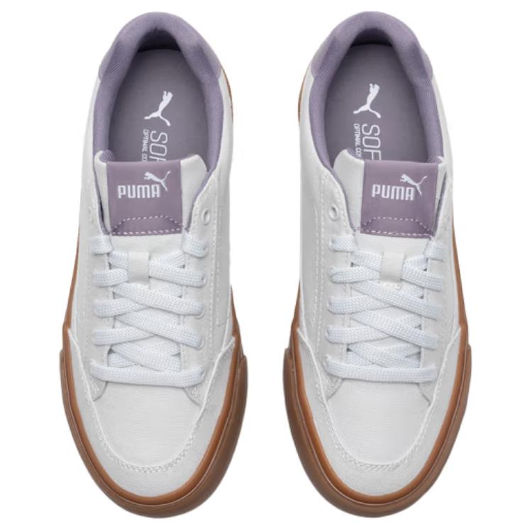 Puma Court Classic Series Vulc Fabric Synthetic Leather Retro Fashion Casual Lightweight Low-Top Sneakers Women Sneakers White Purple 395020-10