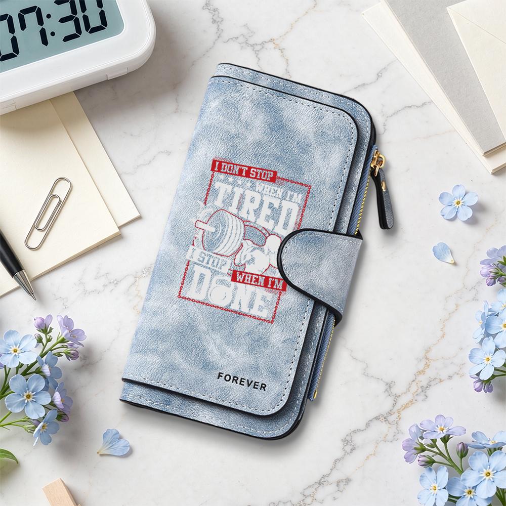 Fitness Motto Pattern Long Wallet Durable Card Cash Daily Use Purse