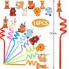 16 Animal Straws, BetterJonny Reusable Jungle Animal Plastic Straws In Colors for Kids, Long Straws, for Smoothies, Cocktails, and Hot Drinks