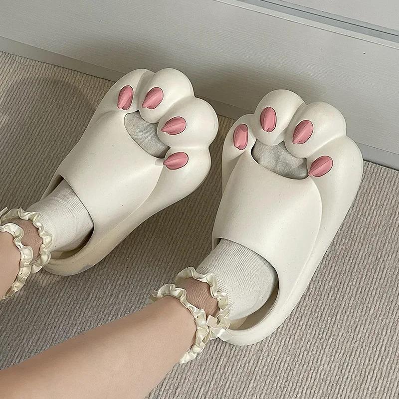 Cute Cat Claw Slipper for Women 2025 New Summer Outdoor Slides Shoes Funny Cartoon Paw Beach Female Slippers Designer Flip Flops