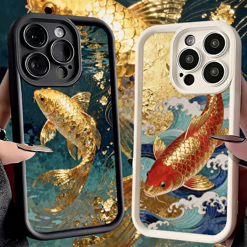 Phone Case for iPhone 17 Air 16E 15 16 Pro Max Golden Carp Lucky Koi Cover 14 Plus 13 12 Mini Soft Shell Silicone Fundas