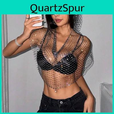 Top Sexy in Rete con Decorazioni di Strass per Nightclub e Festival