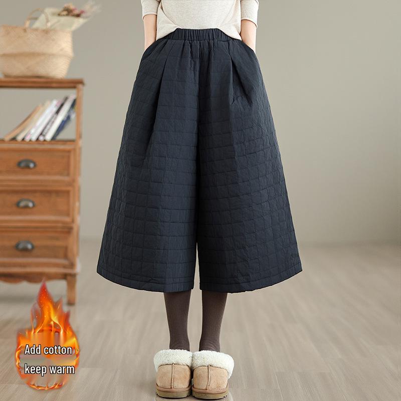 

Korean Style Loose Slimming Padded Wide-Leg Pants for Women - Winter Casual Versatile Seven-Point Design 2XL