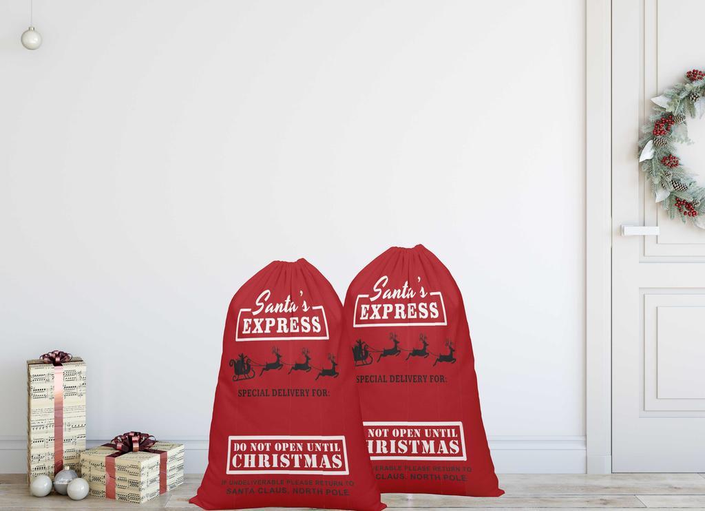 Printtoo Pack Of 2 Drawstring Special Delivery Extra Large Size Christmas Sack Re-Usable Xmas Present Storage 27x20 Inch