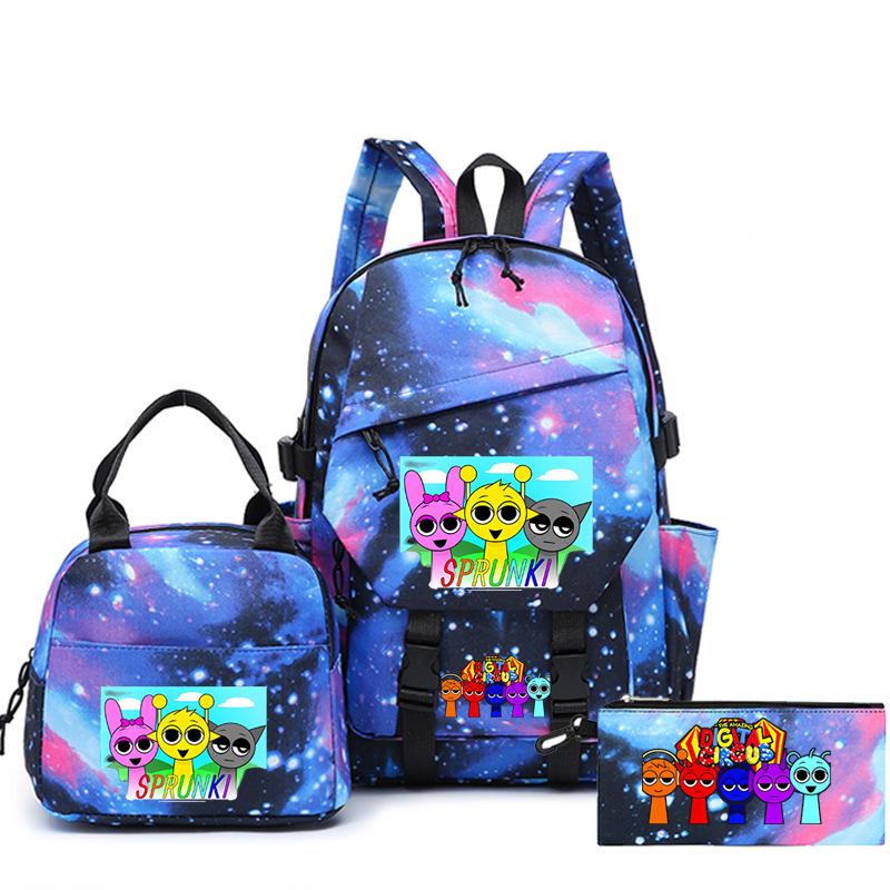 New rhythm box printed starry sky teen student schoolbag three-piece set men's and women's backpack