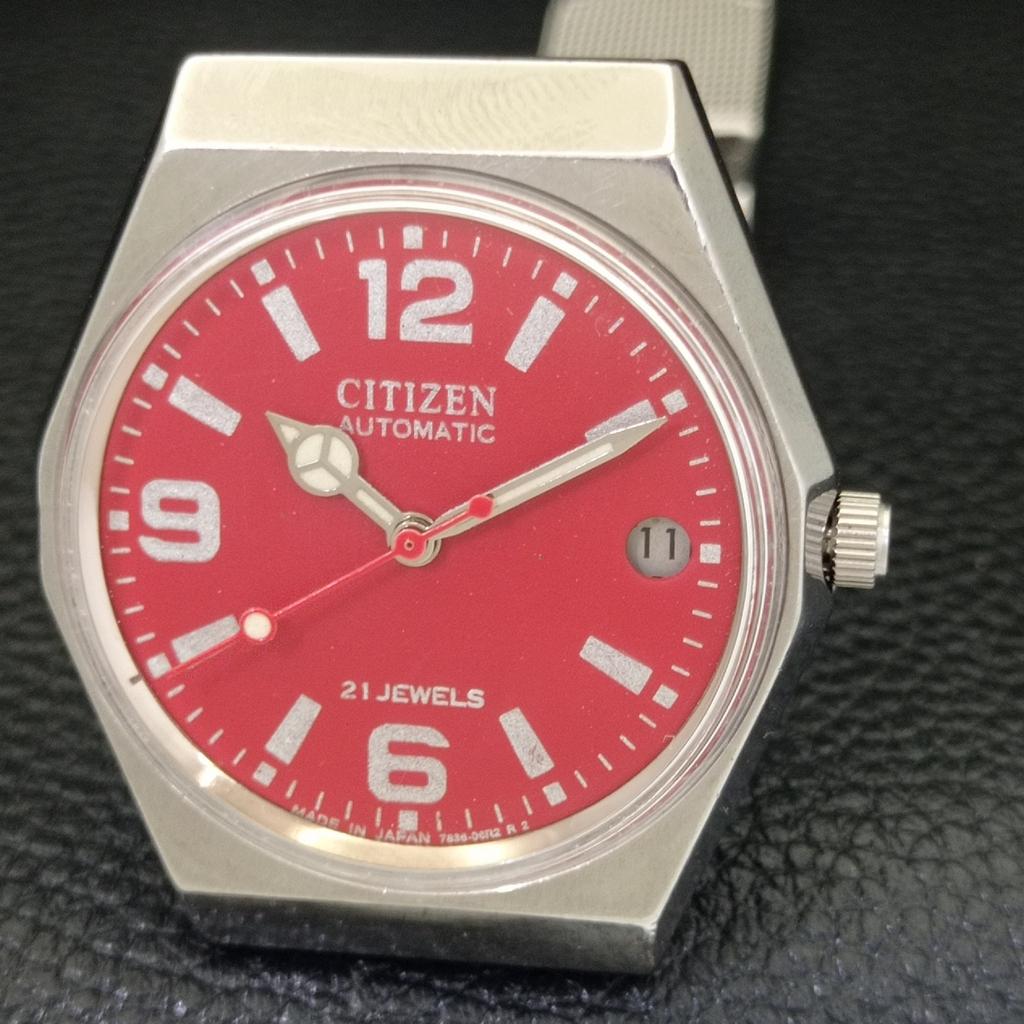 VINTAGE CITIZEN AUTOMATIC 8200 JAPAN MENS DATE RED COLOR DIAL WATCH a500211-2 R151b-a500211