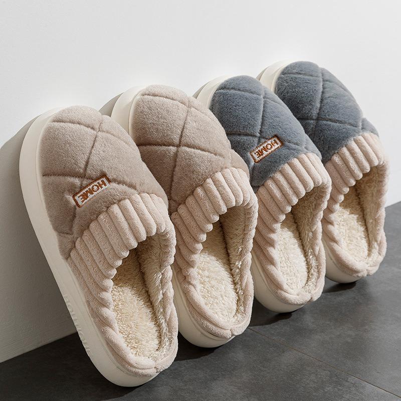 Cotton Slippers Men's Winter New Home Couple Thick Bottom Warm Non-slip Indoor Household Wool Slippers Women