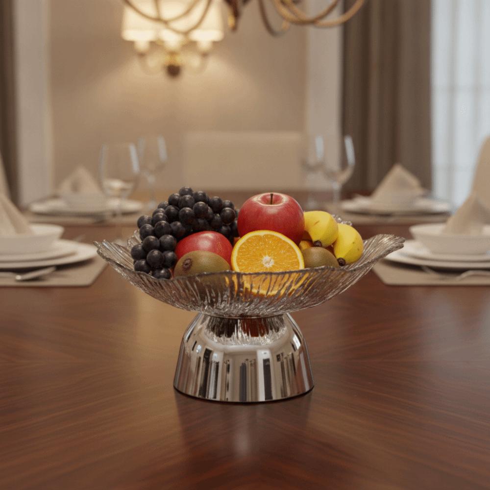 Large Capacity Pedestal Fruit Bowl Transparent Petal Design Snack Display Tray Counter-top