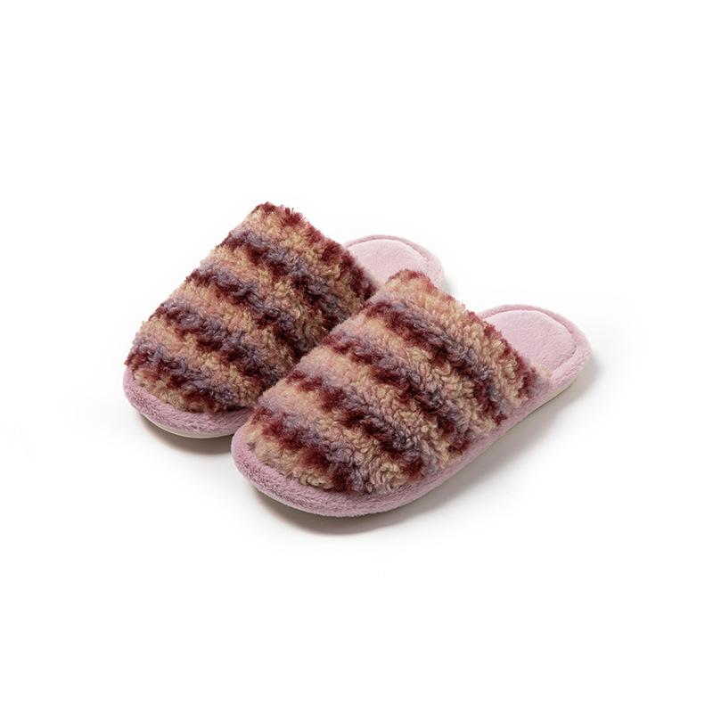 Contrasting color striped bag head cotton slippers fluffy slippers comfortable design home plush slippers