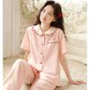 Summer pajamas women's pure cotton cotton yarn sweet high-tech embroidered women's doll collar can be worn outside short-sleeved trousers set 19