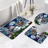 Set di 3 Tappetini da Bagno Natalizi Pupazzo di Neve Babbo Natale Scena Invernale con Neve Rosa Regalo Festivo Tappetino da Bagno Copri WC Decorazione Bagno