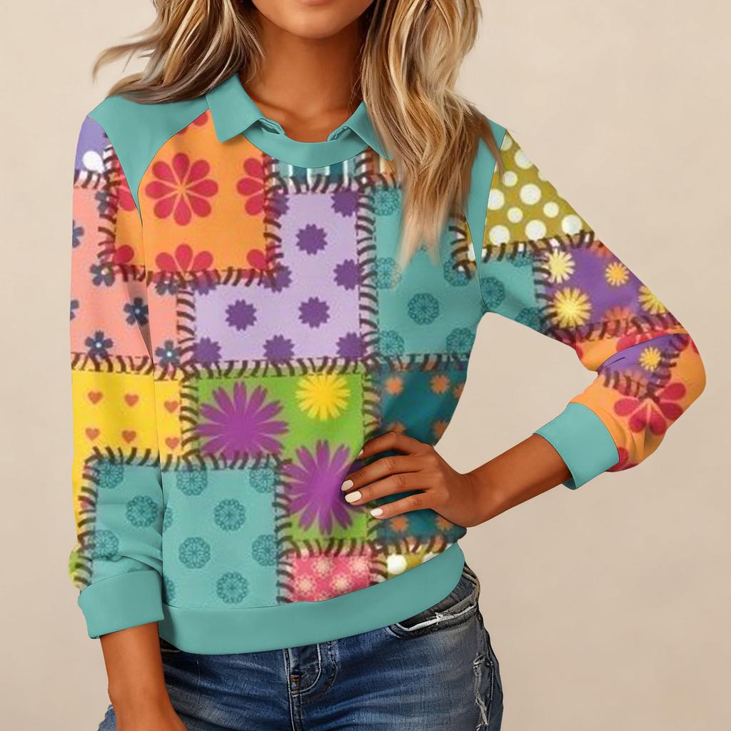 Ladies' Plaid Printed Casual Long Sleeved Sweatshirt Top