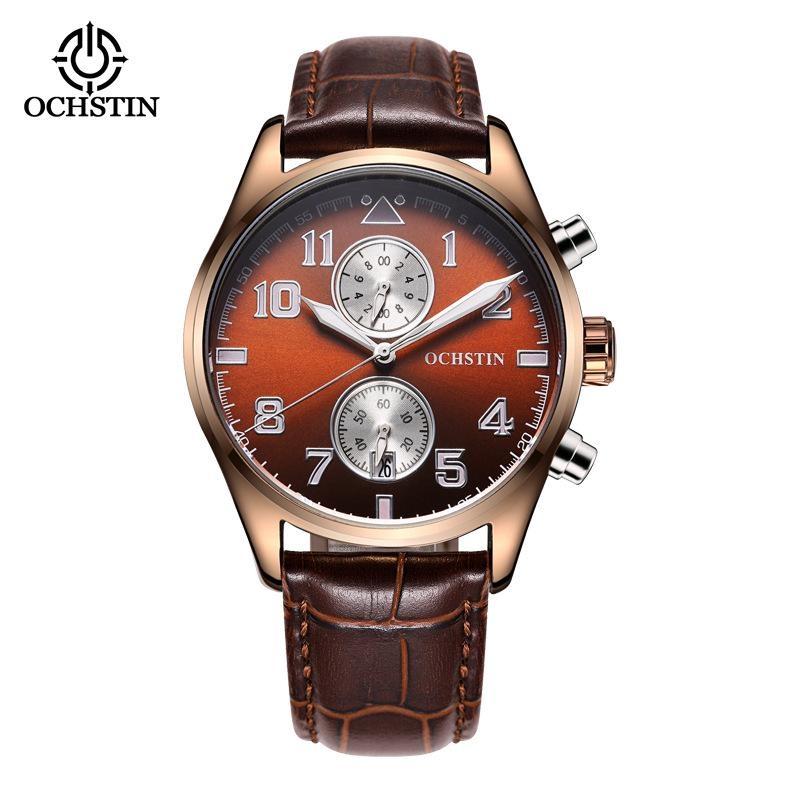 Quartz Chronograph Watch Luminous Waterproof Wrist Watch Leather Strap Date Function Pilot Style