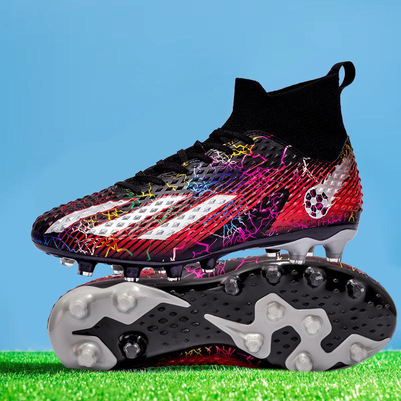 High-top Football Shoes Men's Children's Broken Nails and Long Nails Artificial Grass Student Training Leather Feet Youth Ball Sneakers