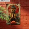 2D Flat, 1pc Vintage Spiritual Aluminium Wall Art Sign "Serene Buddha with Lotus"- 8"x12" Aluminium Rustic Home Decor, Meditation Room & Yoga Studio