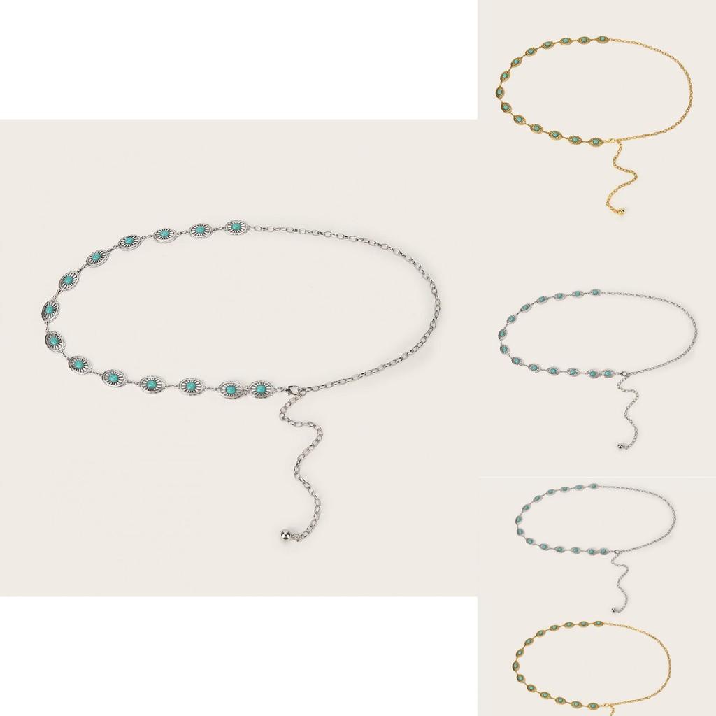 Moda Pedra Sintética Decoração Oval Metal Corrente de Cintura Casual Feminina para Acessório de Vestido