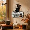 Unique Holiday Gift Ideas Halloween Wooden Welcome Door Sign, Black Cat Ghost Pumpkin Hanging Decor Seasonal House Decorations for Porch, Rustic