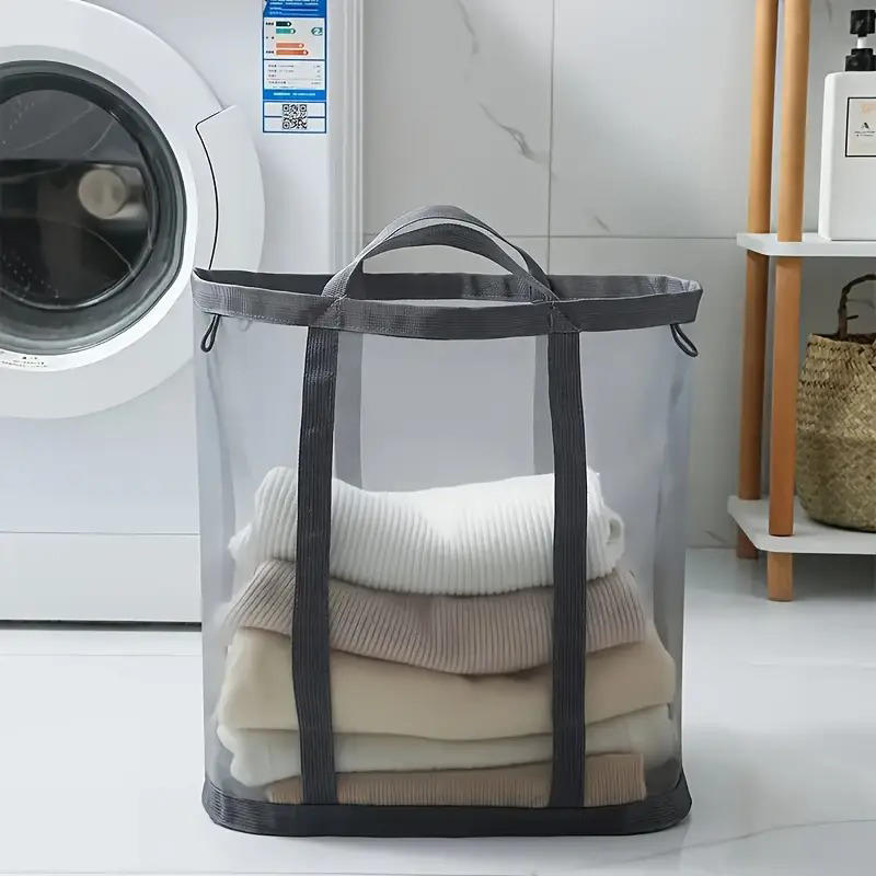 1PC Foldable Mesh Laundry Hamper with Handles Wall-Mounted Dirty Clothes Basket for Home Laundry Baskets
