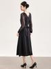 Nanyou Women's Spring V-Neck Lace Patchwork Crystal Waist-Cinched Dress