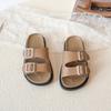 2026 Korean Style Leather Buckle Sandals for Girls - Casual Summer Outdoor Children's Birkenstock-Inspired Half-Closed Shoes