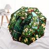 Stained Window Panel: Green Floral DesignUmbrella, Portable 3-Fold Compact Umbrella for Men & Women Gift