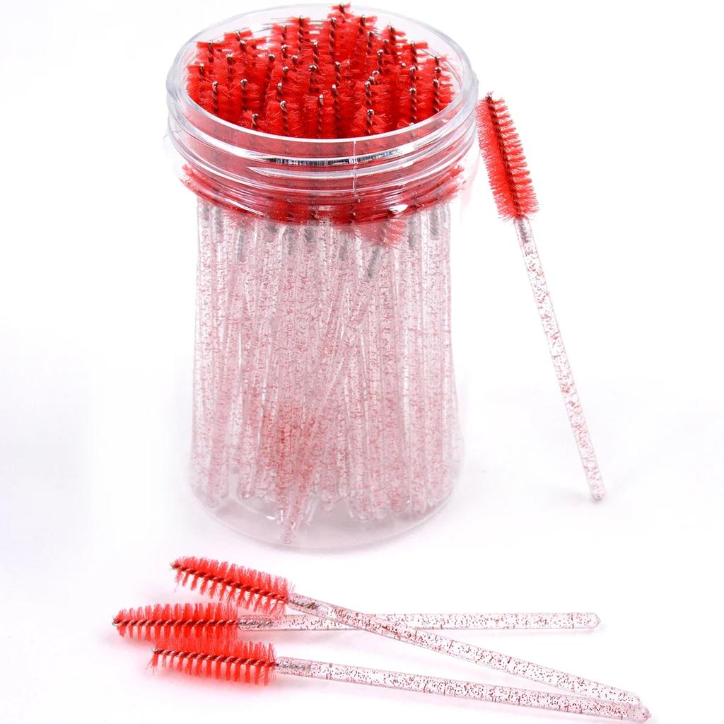 CNKESS 50Pc bags/cans Disposable Eyelash Extension Mascara Wand Glitter Micro Lash Brushes Spoolie With Container Case Wholesale