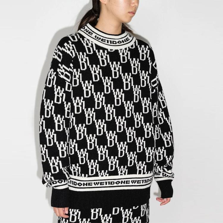 WE11DONE All Over Logo Jumper Black Unisex Tops WD-KO3-21-602-U-BK