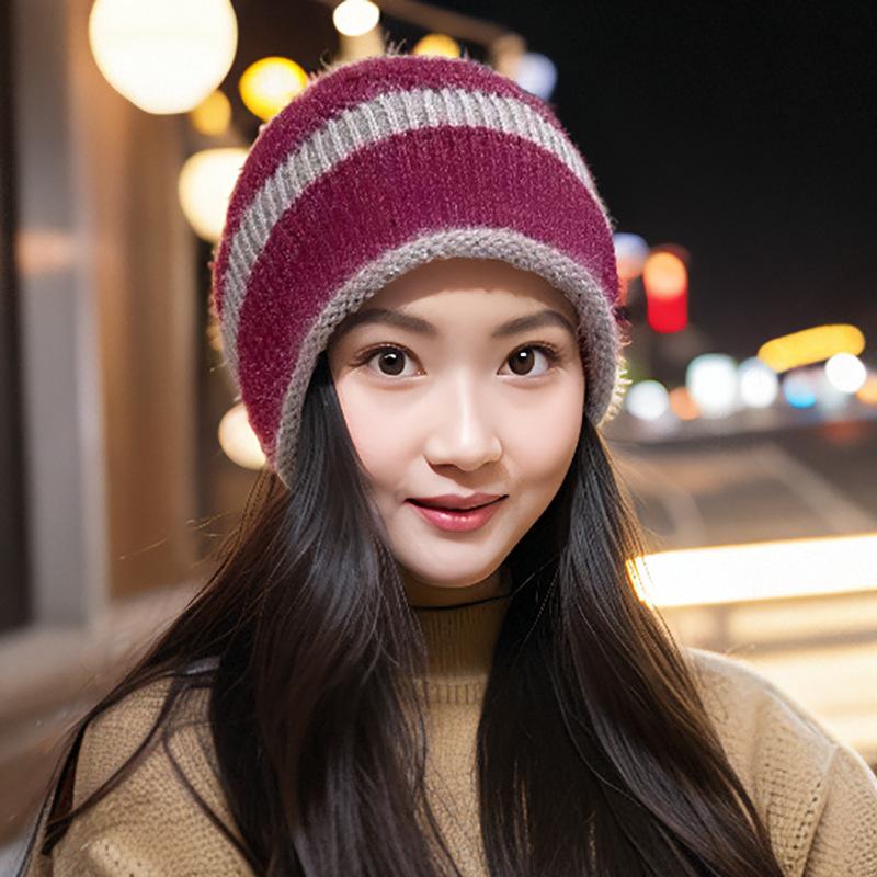 Women S Double Layer Slouchy Knit Hat Korean Style Warm Winter Hat