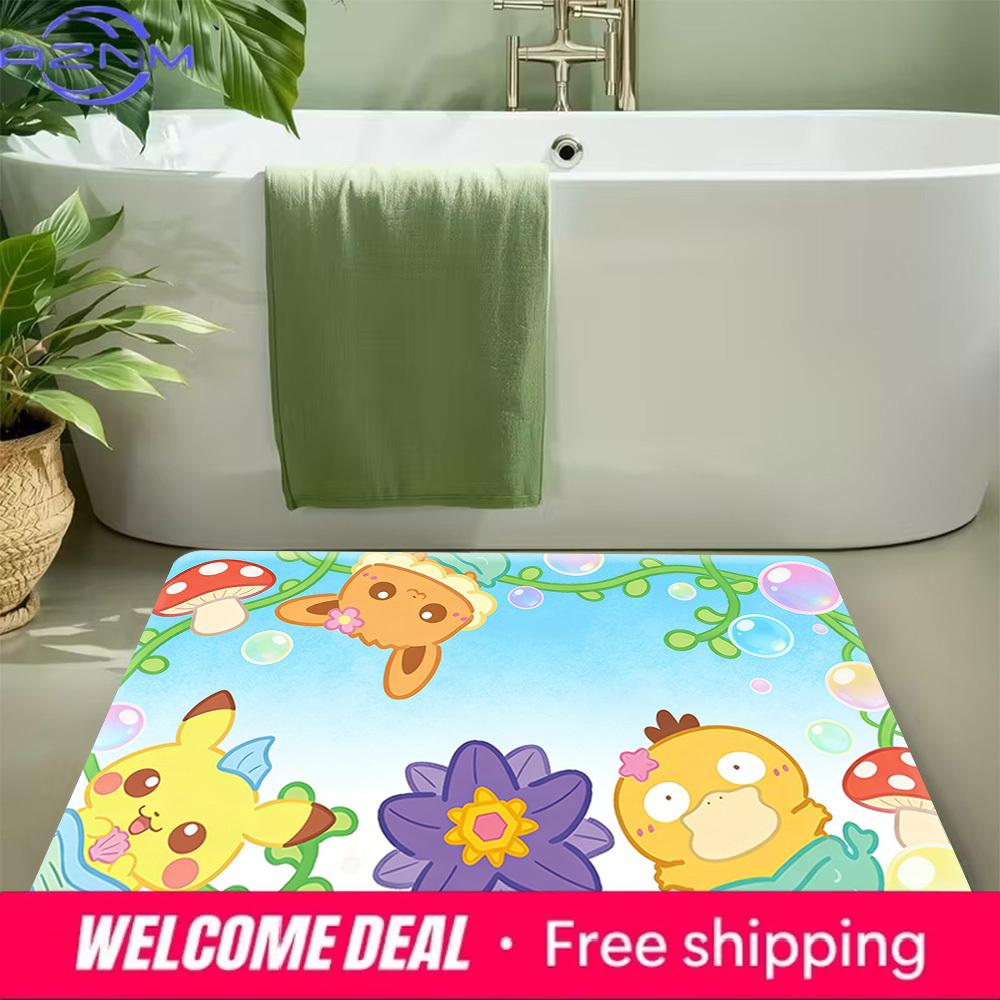 Pokemon Mermaid Characters Print Doormat Anti-slip Absorbent Floor Mat for Home Entrance Bedroom Living Room Decor
