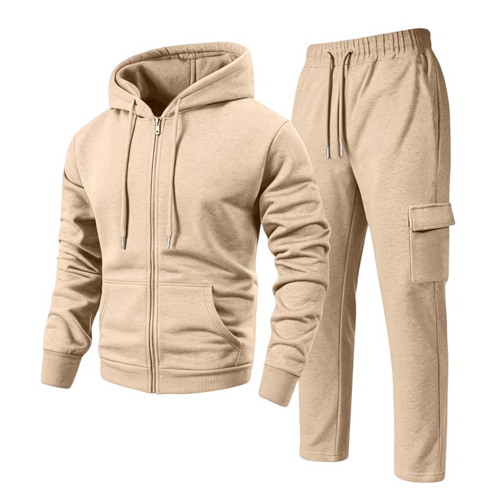 Men's Hoodie and Cargo Jogger Pants 2-Piece Set Casual Sportswear Suit for Outdoor Activities