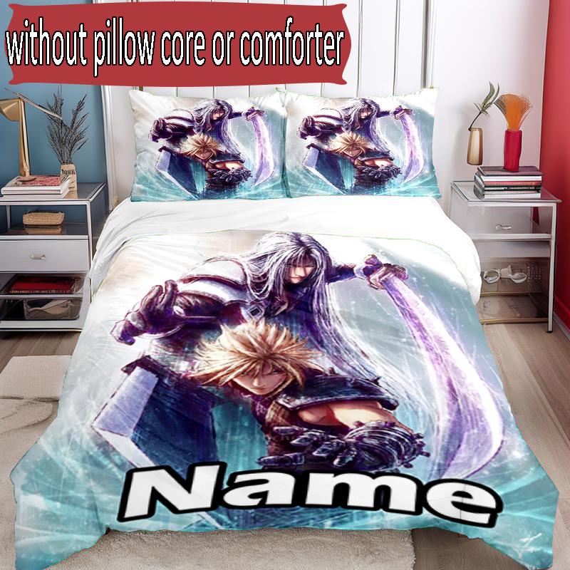 3pcs Duvet Cover Set (1*Duvet Cover + 2*Pillowcase, Without Core), Custom Name Final Fantasy Pattern Bedding Set, Home Bedroom Decor Gift