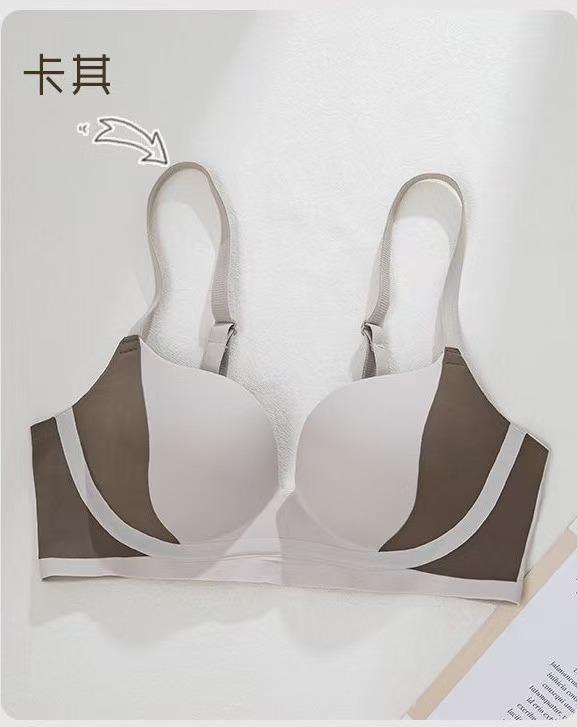 

French seamless underwear women s small breasts gather and show large, no steel ring, anti-sagging, close sub-breasts deep V sexy contrast color 32/70