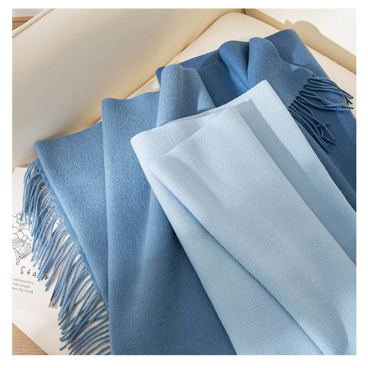 New Blue Solid Color Imitation Cashmere Large Scarf for Women in Autumn and Winter High End Versatile Scarf Simple Student Warm Shawl