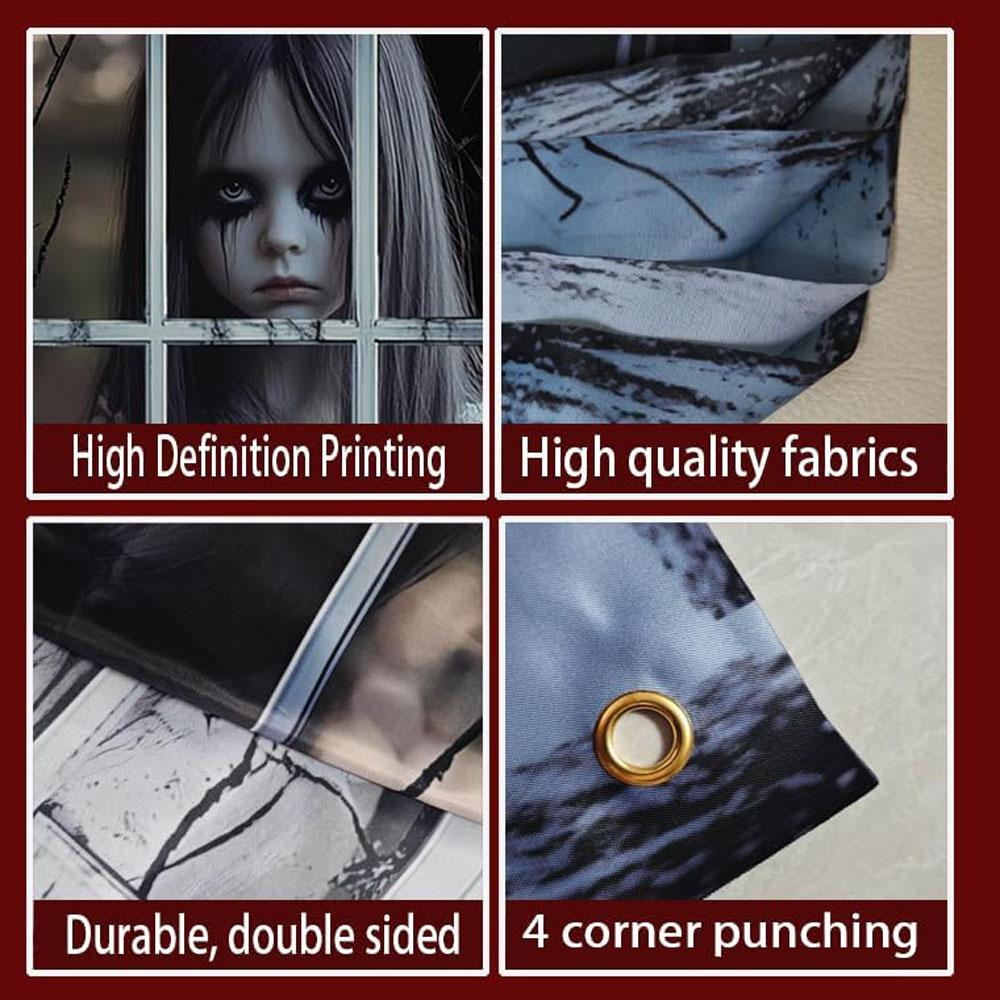 Halloween Window Decorations Female Ghost Halloween Window Horror Female Ghost Doll Curtain Set Horror For Party Decoration