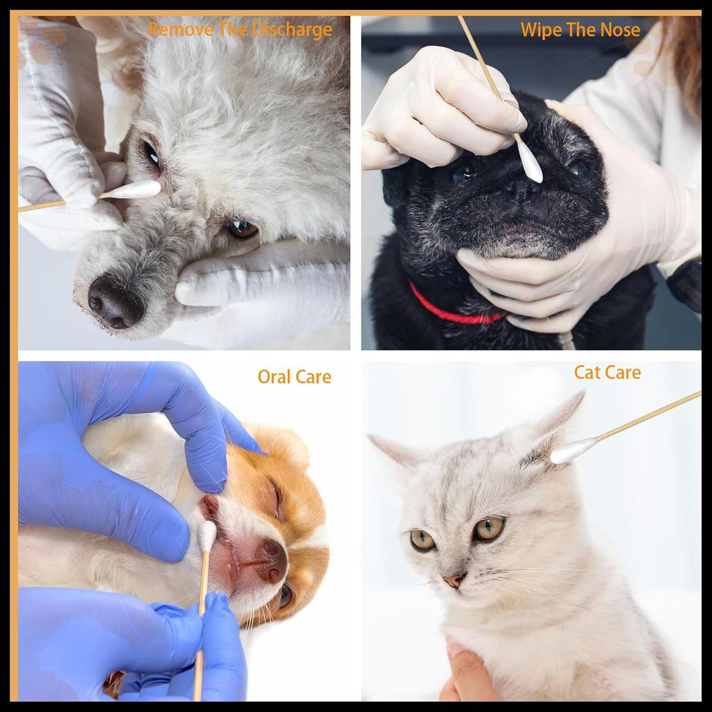 Eyxformula 6 Inch Long Cotton Swabs for Pet Cleaning, Bamboo Handle, Pet Ear Cleaning Solution Supplies for Dogs and Cats (100 Pcs Large Cotton Swabs)