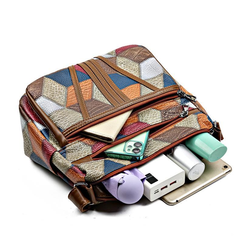 New Chinese mother messenger bag splicing contrasting colors fashionable retro multi-compartment large-capacity commuter shoulder bag