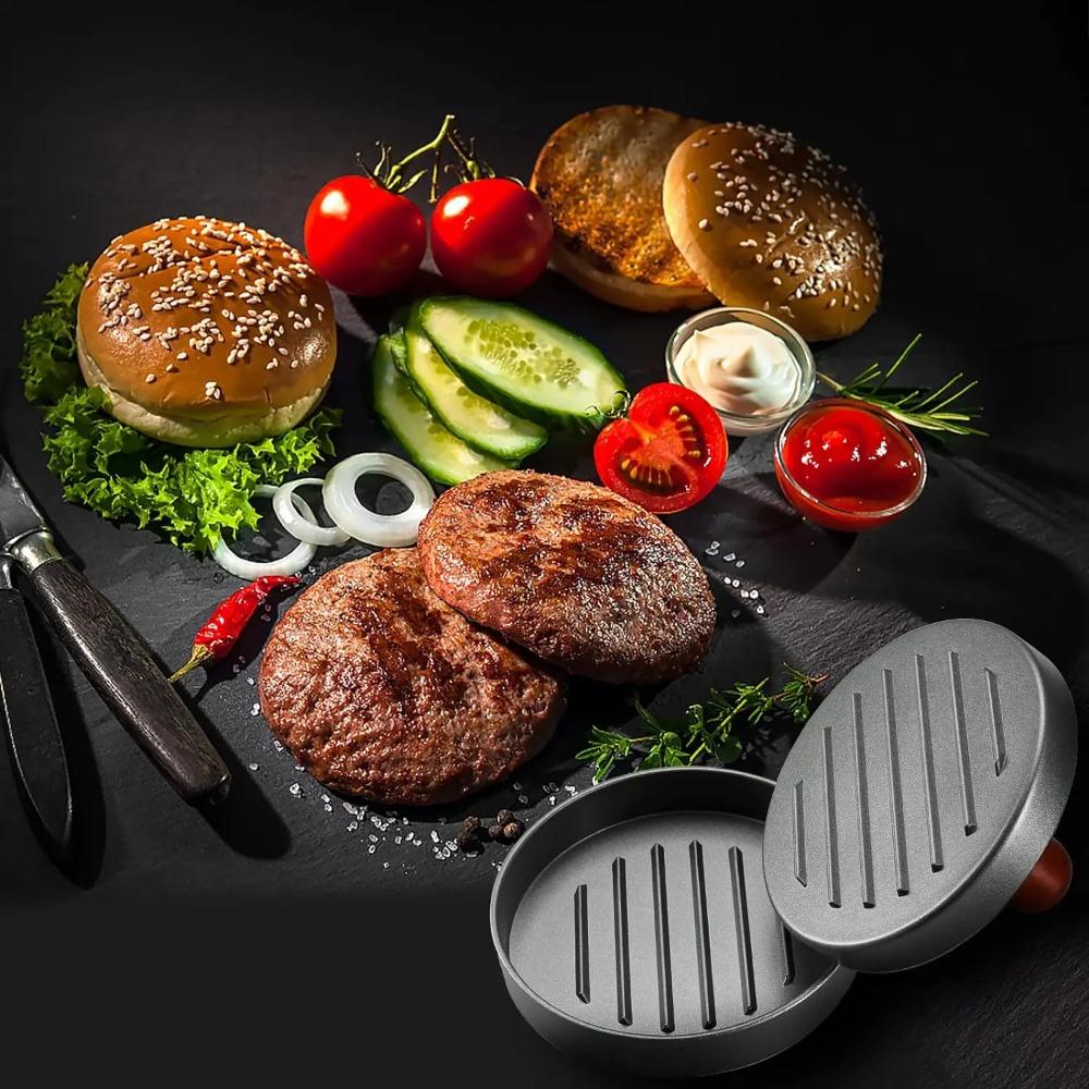 Round Hamburger Press Patty Maker Aluminum Alloy Smash Burger Press Non Stick Hamburger Smasher Tool for Kitchen Griddle BBQ