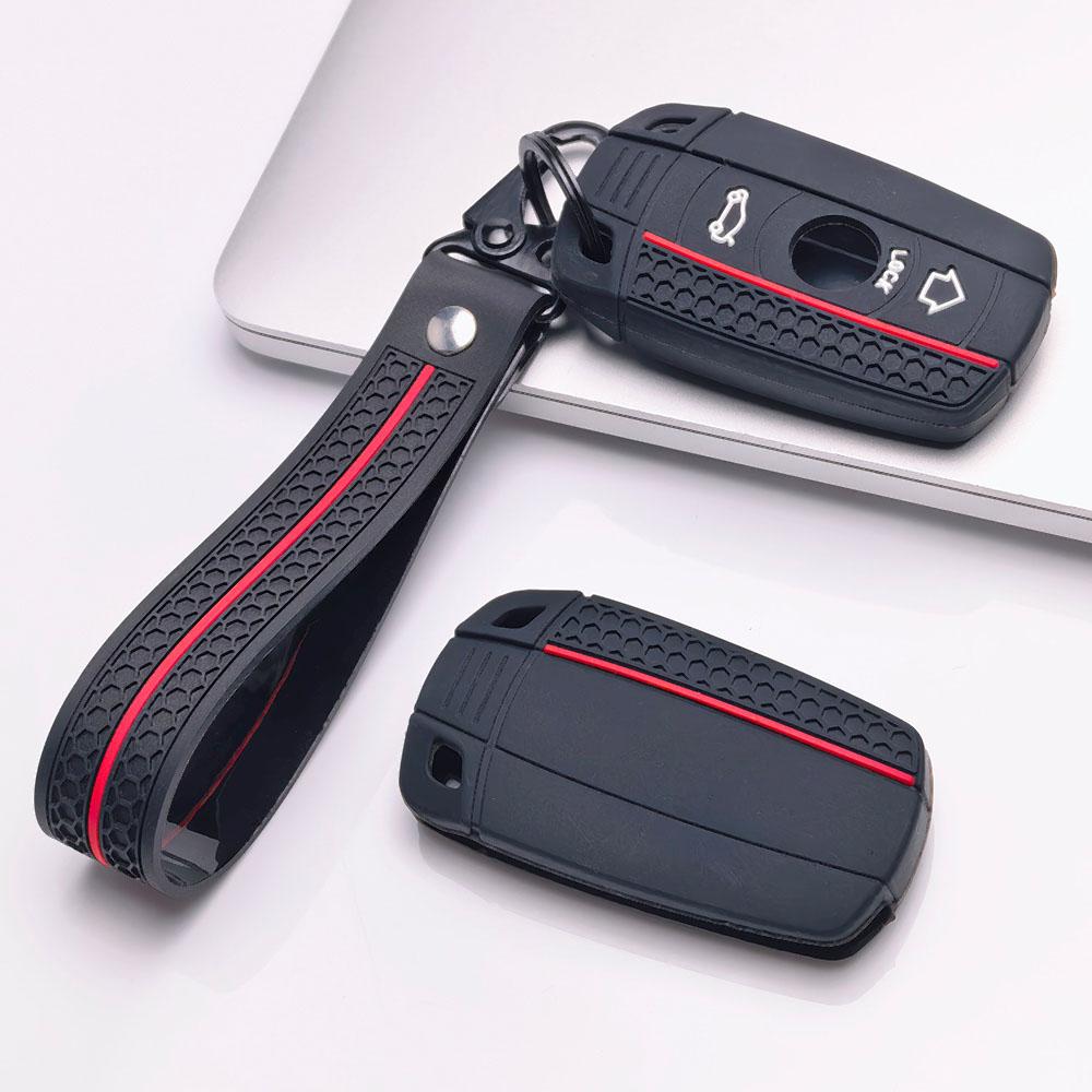 Silicone Car Key Fob Cover with Matching Keychain Compatible with BMW 1 3 5 Series X1 X3 X5 Z4 E90 E91 E92 E60 E61 E87 E84 E83 E70 E89 Provides a