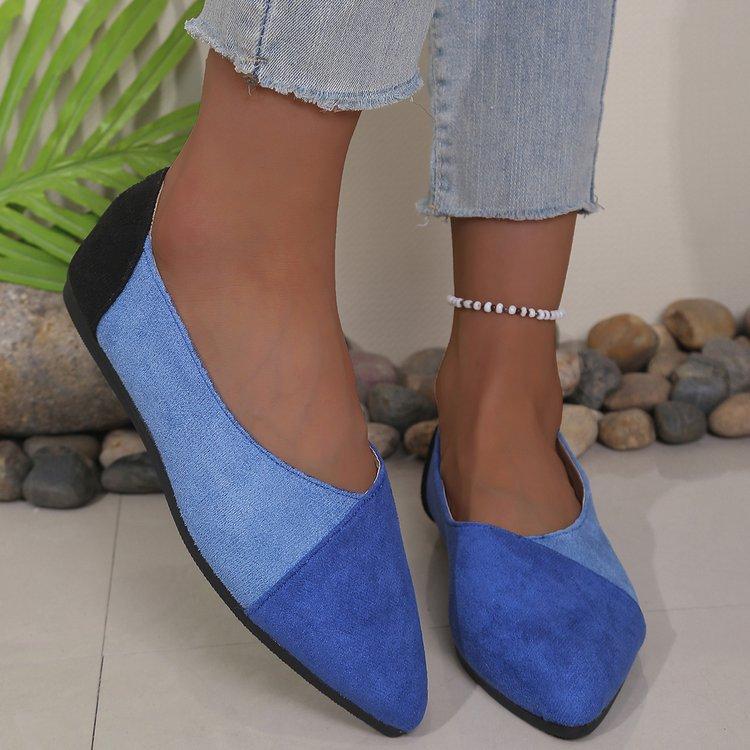 Women's Solid Color Large Size Slip-on Pointed Toe Color Matching Flat Bottom Shallow Mouth Comfortable Casual Shoes