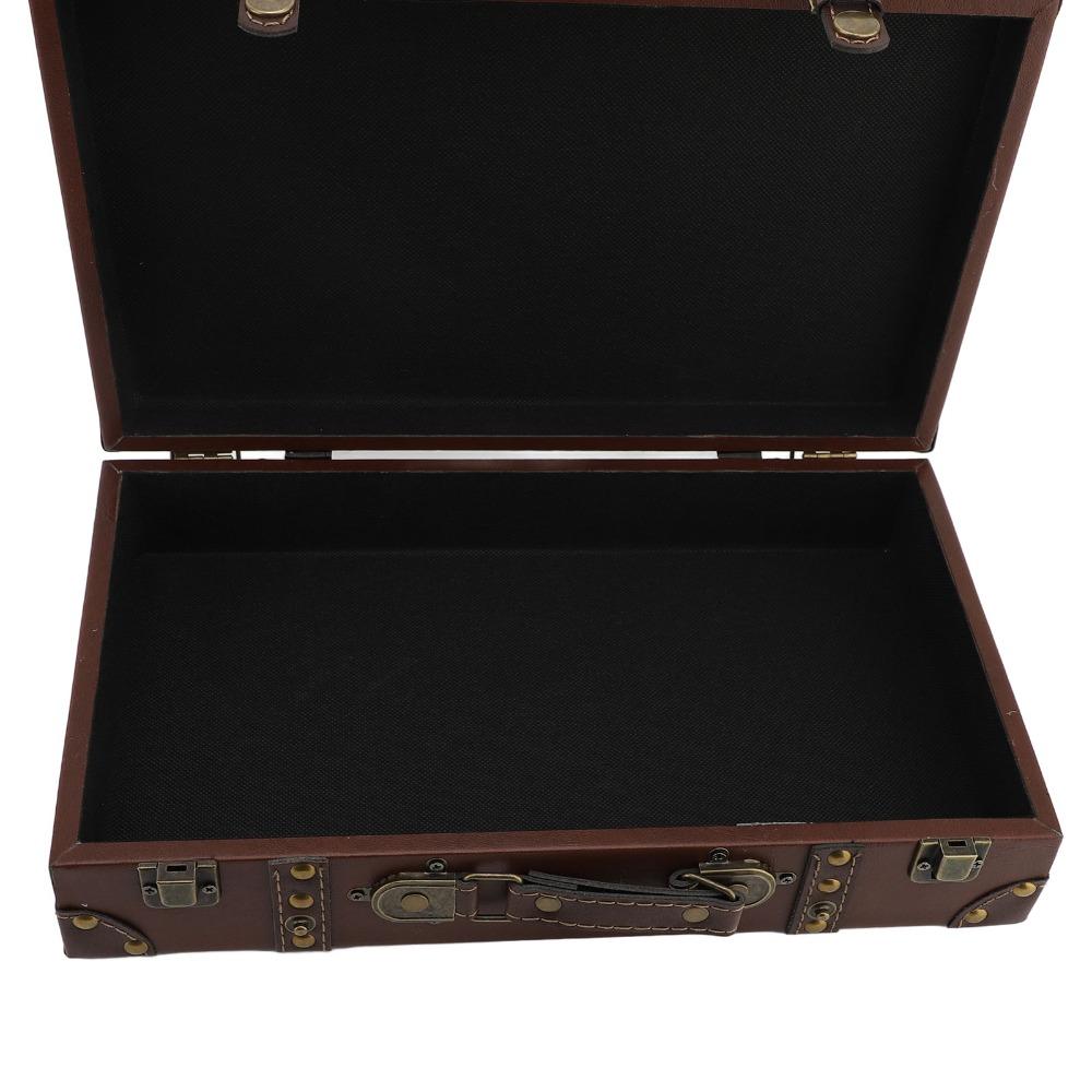 Wood Vintage Suitcase Leather Wooden Storage Box Decorative Luggage Trunk  For Photography