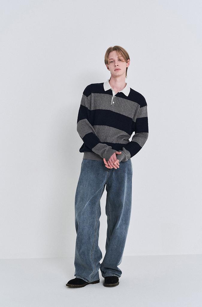 Pokeopeiseu Cable Rugby Knit Gray/Navy