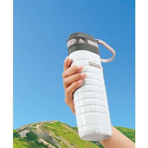 Kakusei MF-38W Mindfree 380ml White Water Bottle with Double Vacuum Wall, Insulates for Hot or Cold Drinks, One-Touch Opening with Handle, Rust-Resist
