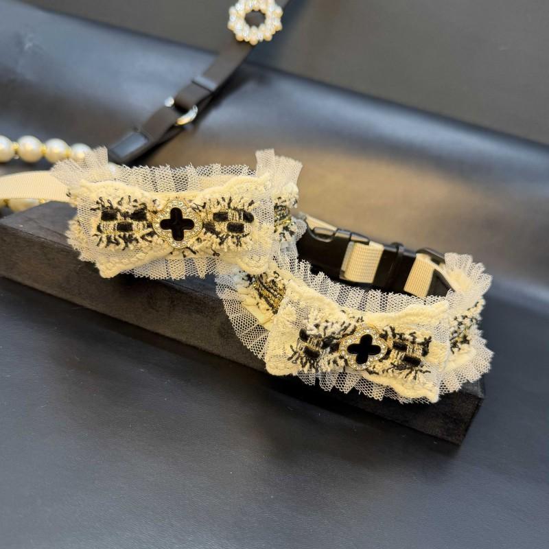 French Lolita Lace Bow Dog Collar Small Medium Dogs Princess Style Pet