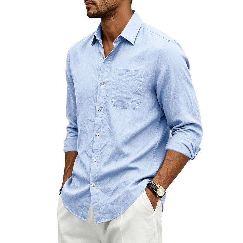 Men S Linen Long Sleeve Loose Fit Casual Shirt