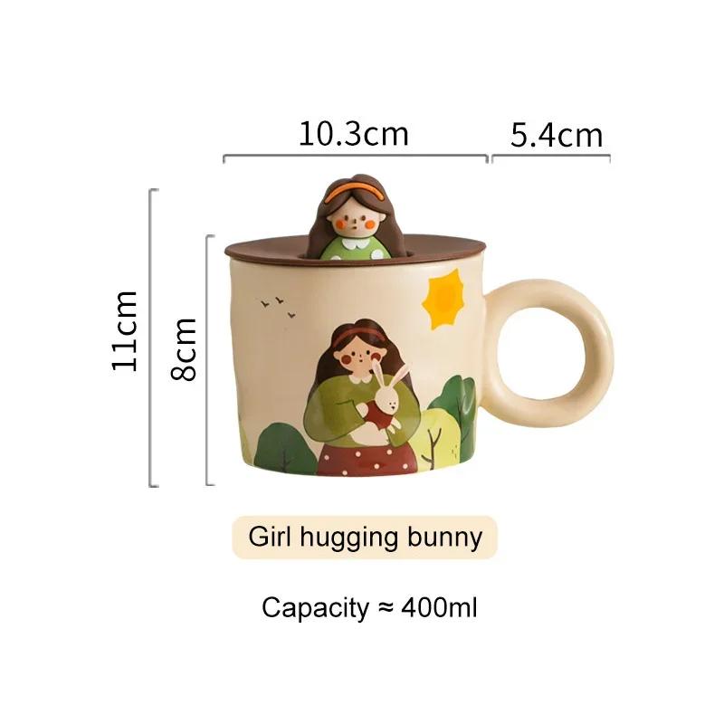 Ceramic Dinner Plate Bowl Cup with Lid Household Cute Girl Tableware Rice Bowl Cartoon Breakfast Plate Coffee Mug Birthday Gift